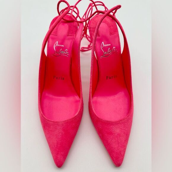 Christian Louboutin Lace Up Kate 85 Pink Suede Stiletto Pumps Heels EU 37 US 7 - Picture 11 of 11